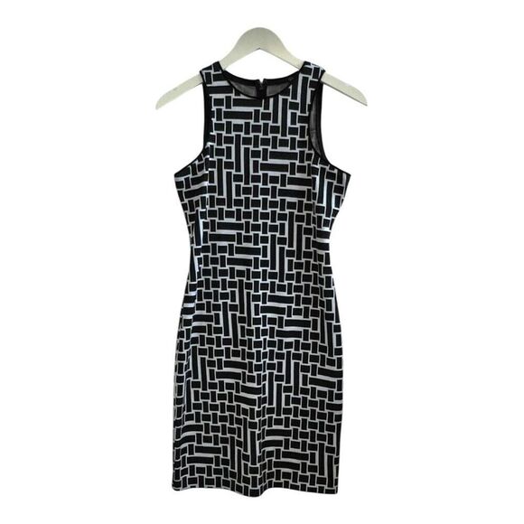 Tibi Dress Geometric Print Sleeveless Bodycon Fitted Dress Size 4 Crew Neckline - Picture 1 of 10